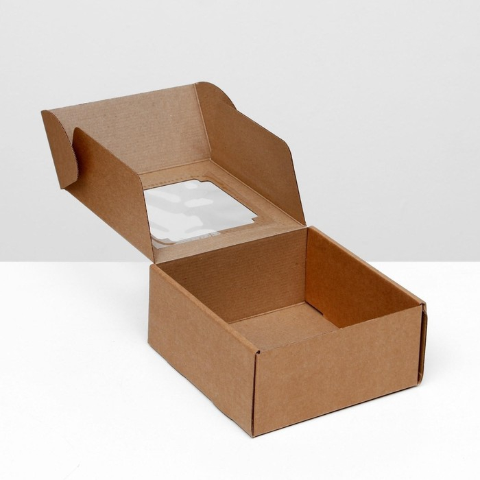 Коробка самосборная, с окном, крафт, 19 х 19 х 9 см, набор 5 шт.