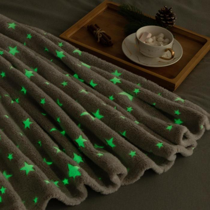 Плед светящийся в темноте Этель &laquo;Звезды&raquo; цв.серый 150*200 см,100% п/э, корал-флис, 220 гр/м2