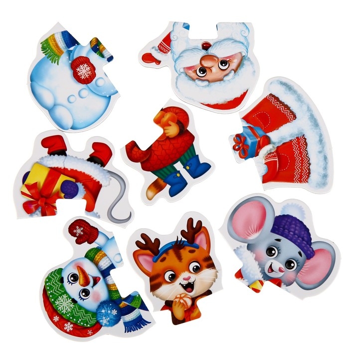 Макси-пазлы с глазками &laquo;Новый год&raquo;, 4 пазла, 8 деталей