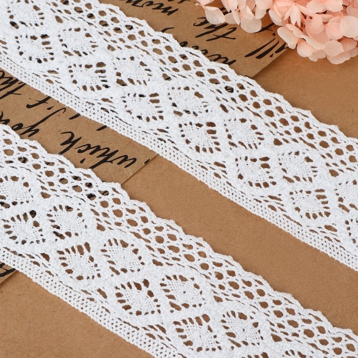 Кружево вязаное, 50 мм × 10 ± 1 м, цвет белый Кружево вязаное, 50 мм × 10 ± 1 м, цвет белый