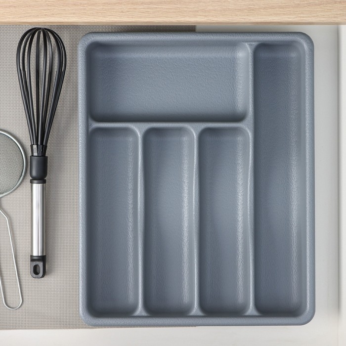 Лоток для столовых приборов, 36&times;29&times;5 см, 5 отделений, цвет серый