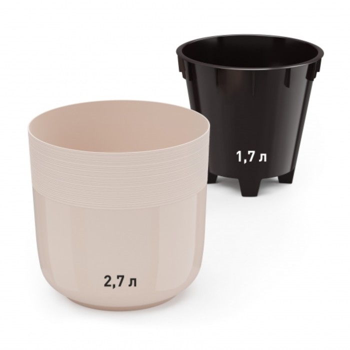 Кашпо для цветов со вставкой «Линель», 2,7 л, d=16 см, h=16 см, цвет бежевый Кашпо для цветов со вставкой «Линель», 2,7 л, d=16 см, h=16 см, цвет бежевый