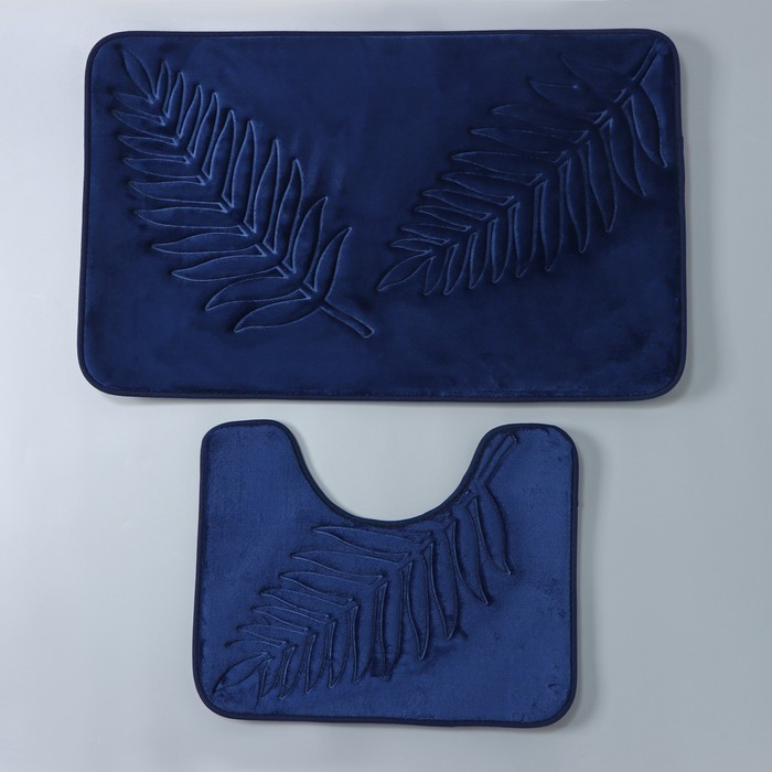 Набор ковриков для ванной и туалета Доляна «Тропики», 2 шт, 40×50, 50×80 см, цвет синий Набор ковриков для ванной и туалета Доляна «Тропики», 2 шт, 40×50, 50×80 см, цвет синий