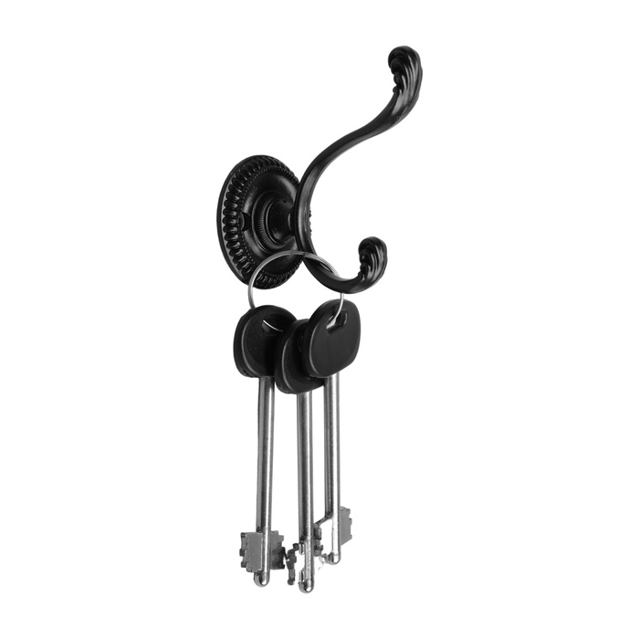 Крючок мебельный ТУНДРА TKD013, двухрожковый, черный Крючок мебельный ТУНДРА TKD013, двухрожковый, черный