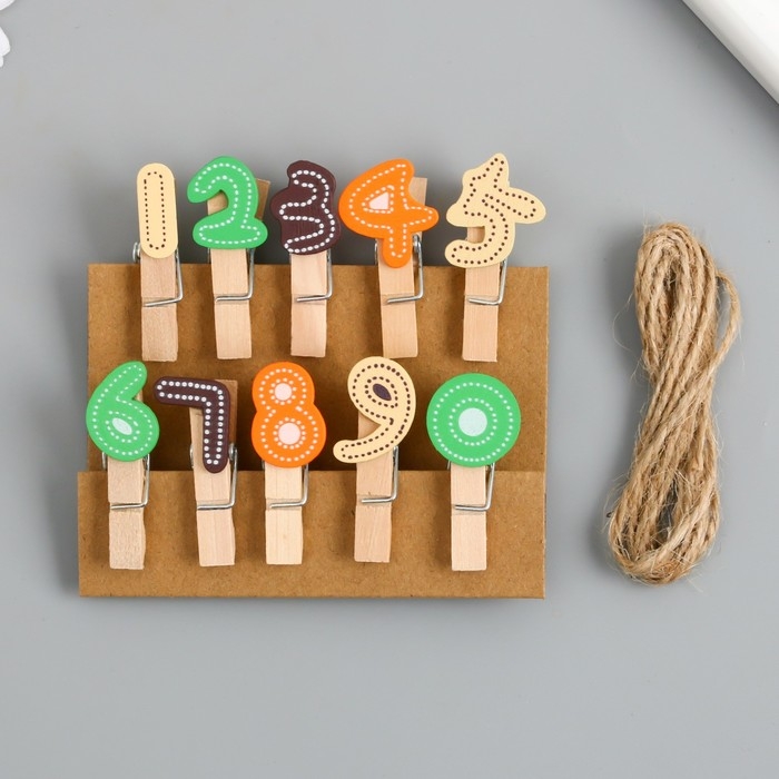 Декор для творчества дерево Декор для творчества дерево "Прищепка. Цифры" набор 10 шт 3,7х1,5х1,2 см