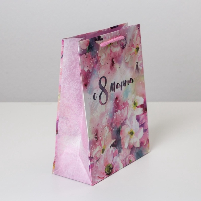 Пакет подарочный ламинированный вертикальный, упаковка, &laquo;С 8 марта&raquo;, MS 18 х 23 х 8 см