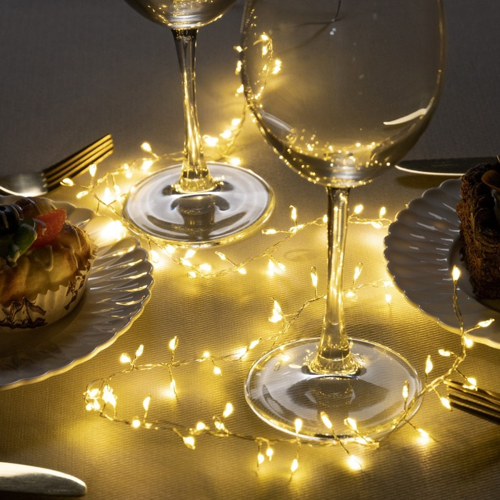 Гирлянда «Мишура» 1 м роса, IP20, серебристая нить, 100 LED, 2 режима, батарейки AAх3 (нет в комплекте), свечение тёплое белое Гирлянда «Мишура» 1 м роса, IP20, серебристая нить, 100 LED, 2 режима, батарейки AAх3 (нет в комплекте), свечение тёплое белое