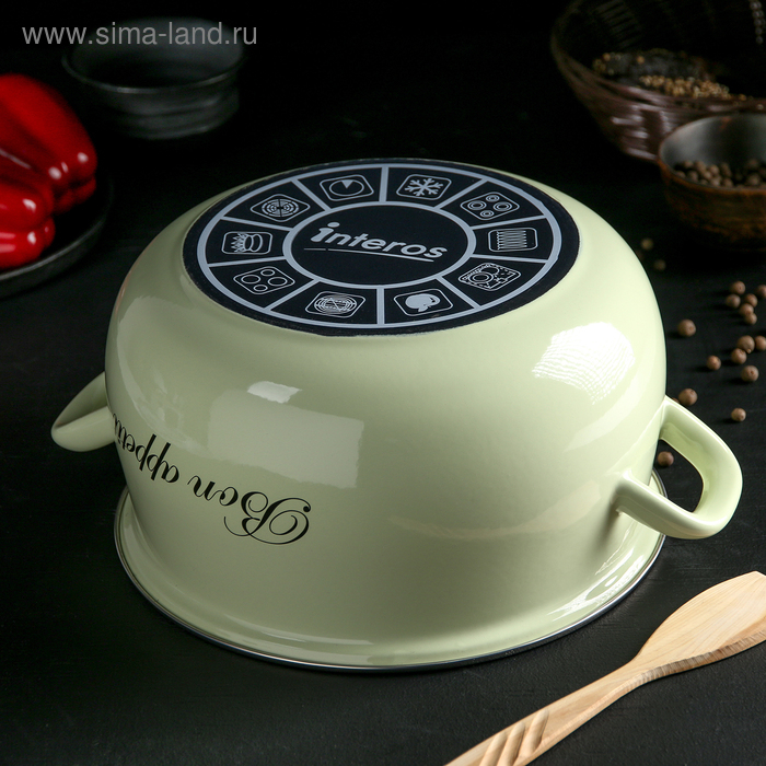 Кастрюля эмалированная «Лайм», 5.7 л, стеклянная крышка, индукция, цвет светло-зелёный Кастрюля эмалированная «Лайм», 5.7 л, стеклянная крышка, индукция, цвет светло-зелёный