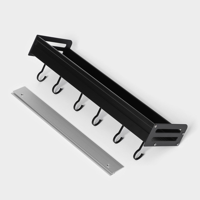 Полка подвесная, 6 крючков, 40&times;13,5&times;5,5 см, цвет чёрный, алюминий
