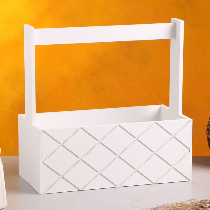 Кашпо деревянное "Эллада большая, сетка", с ручкой, белый, 25&times;12,5&times;10(25) см