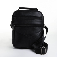 Сумка мужская на молниях, длинный ремень, цвет чёрный