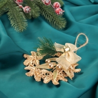 Украшение ёлочное "Венок с веточкой" 11х11 см, золото