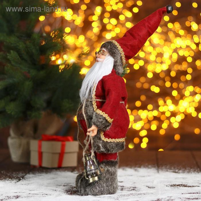 Дед Мороз "В красном тулупе с фонарём" 30 см