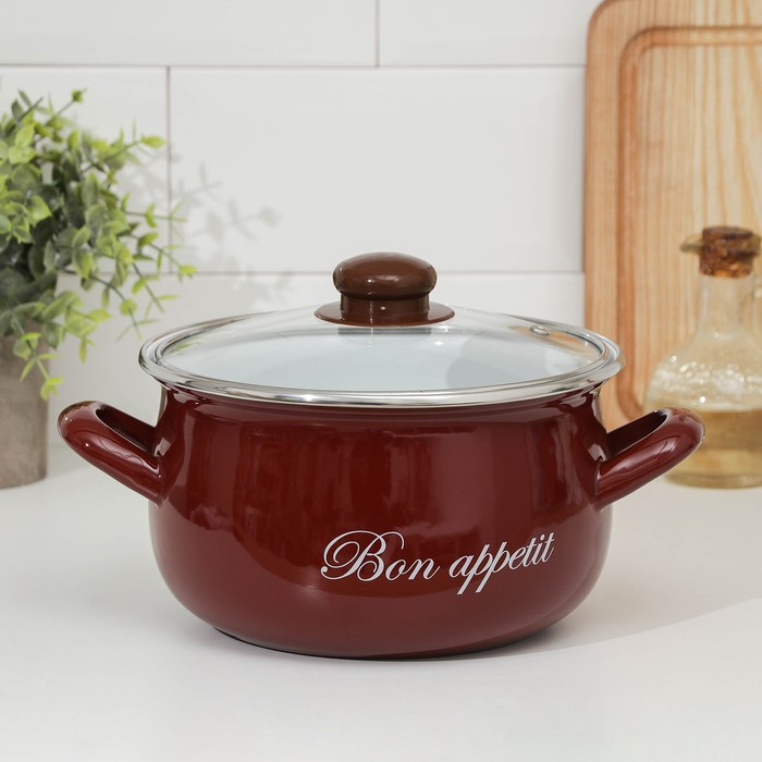 Кастрюля эмалированная «Бордо», 3,1 л, индукция, цвет бордовый Кастрюля эмалированная «Бордо», 3,1 л, индукция, цвет бордовый