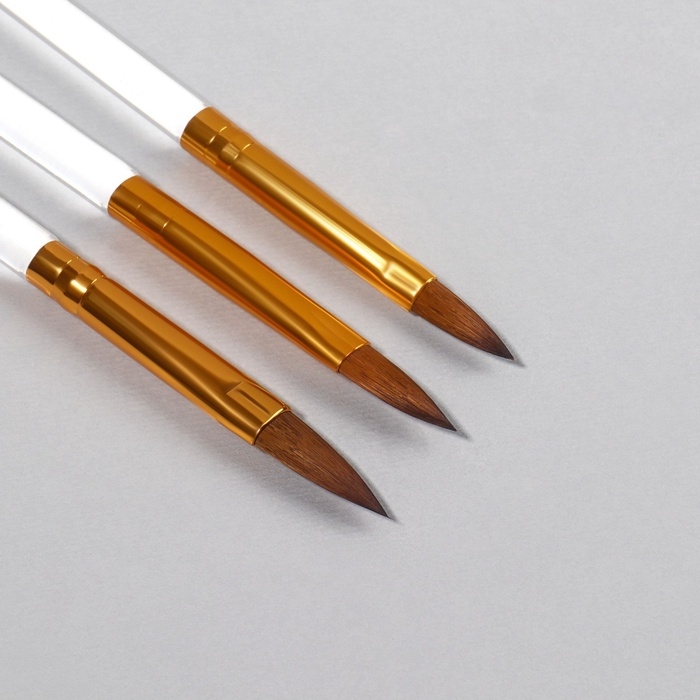 Набор кистей для наращивания и дизайна ногтей, лепесток, 3 шт, 17 см, цвет прозрачный/золотой Набор кистей для наращивания и дизайна ногтей, лепесток, 3 шт, 17 см, цвет прозрачный/золотой