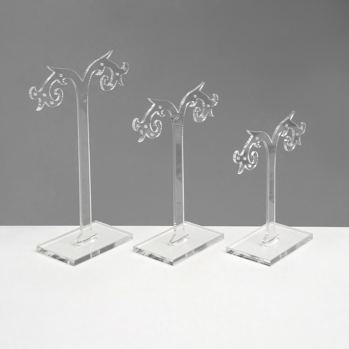 Подставка под серьги ажурная, набор 3 шт., h=8,5, 10, 12 см, цвет прозрачный