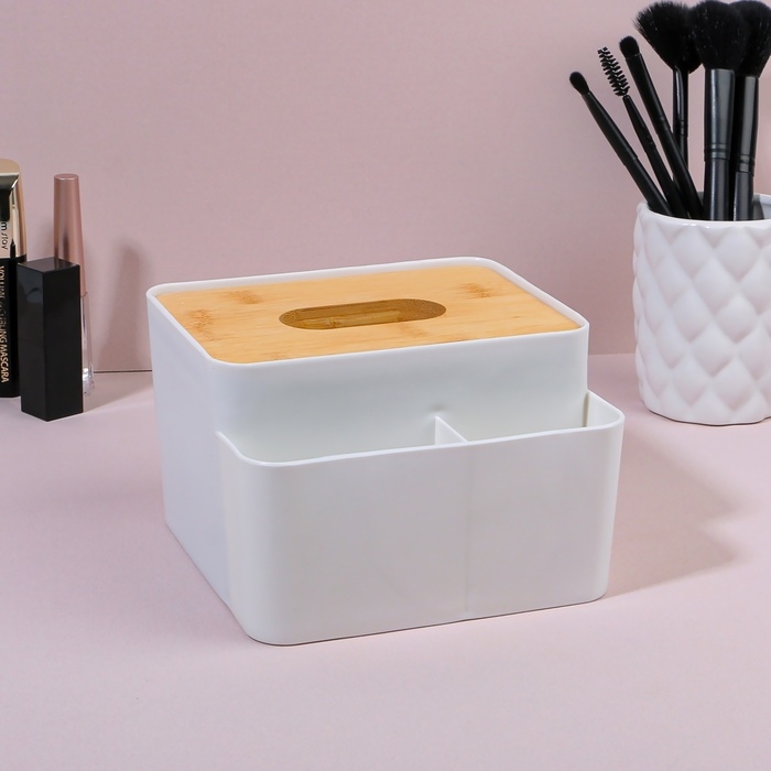 Органайзер для хранения «BAMBOO», с крышкой, 3 секции, 16 × 15 × 10 см, цвет белый/коричневый Органайзер для хранения «BAMBOO», с крышкой, 3 секции, 16 × 15 × 10 см, цвет белый/коричневый