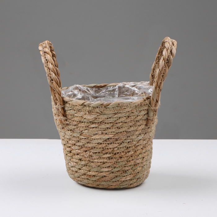 Кашпо плетеное "Сафари" с ручками, 15,5х15,5х13,5 см, натуральный
