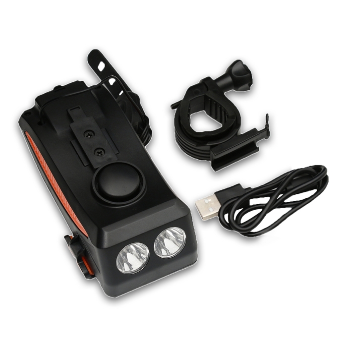 Фонарь велосипедный передний аккумуляторный, водонепроницаемый, 3 режима, с сигналом Фонарь велосипедный передний аккумуляторный, водонепроницаемый, 3 режима, с сигналом