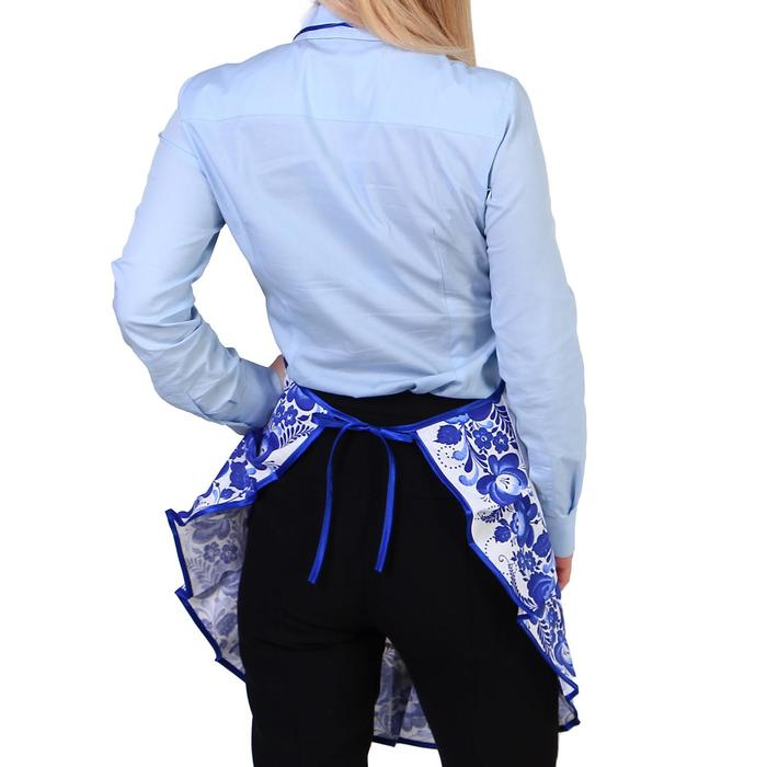 Фартук &laquo;Матрёшка&raquo;, гжель, сувенирный, с воланом, без кармана