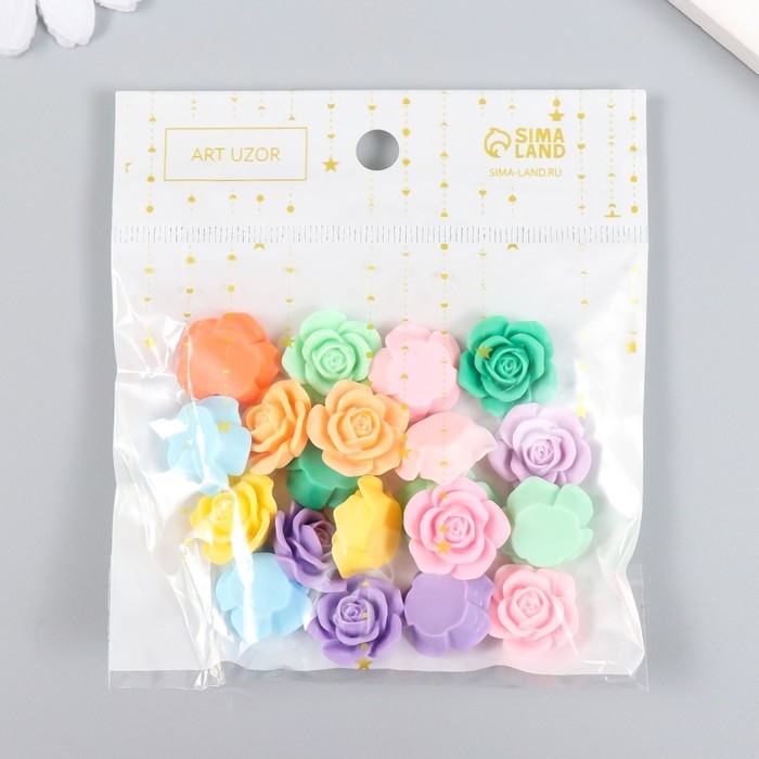 Декор для творчества пластик "Разноцветные розочки" набор 20 шт 1,8х1,8х1,8 см