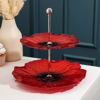 Блюдо 2-х ярусное &laquo;Маки&raquo;, d=21/28 см, цвет красный