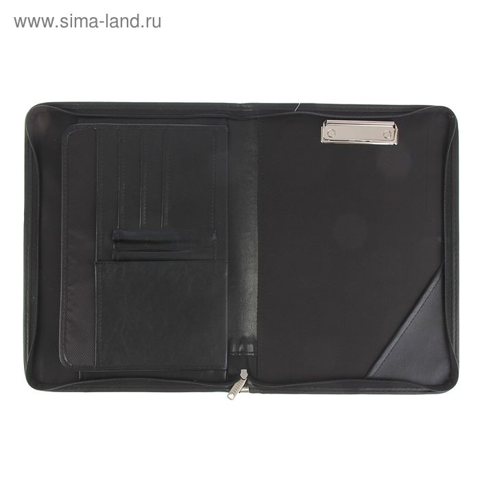 Пaпка деловая, искусственная кожа, для бумаг, 360 х 260 х 30 мм, с металлическим прижимом, 6Д07 "Люкс " чёрная