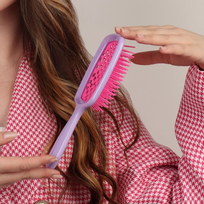 Расчёска массажная, широкая, вентилируемая, 8,5 × 20,5 см, PVC коробка, цвет сиреневый/розовый Расчёска массажная, широкая, вентилируемая, 8,5 × 20,5 см, PVC коробка, цвет сиреневый/розовый