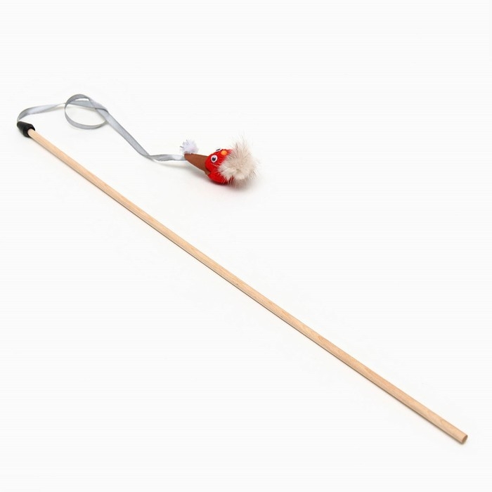 Дразнилка-удочка Дразнилка-удочка "Гномик" на деревянной палочке для кошек, красный,