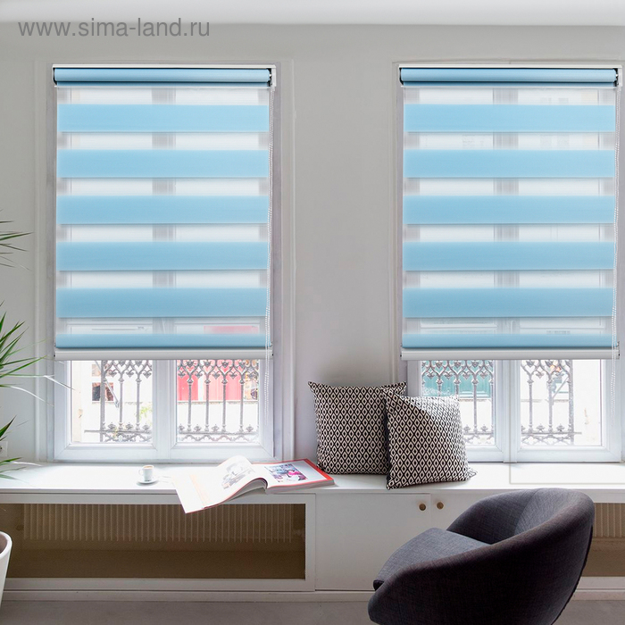 Штора рулонная &laquo;День-ночь&raquo;, 60&times;180 см (с учётом креплений 3,5 см), цвет голубой