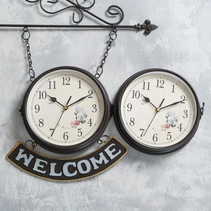 Часы настенные двусторонние, на подвесе WELCOME, бесшумные, циферблат d-20 см, 55 х 36 см