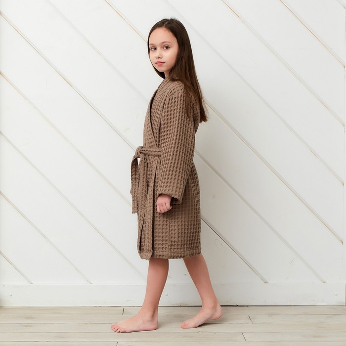 Халат вафельный детский Крошка Я Халат вафельный детский Крошка Я "Boho" размер 30 (98-104 см) цвет мокко, 100% хлопок 290 г/м2