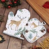 Новый год. Куханный набор 2 празмер Доляна Олени прихватка 17*17 см, варежка 26*16 см,100% п/э Новый год. Куханный набор 2 празмер Доляна Олени прихватка 17*17 см, варежка 26*16 см,100% п/э