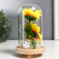 Сувенир текстиль, дерево, стекло "Подсолнухи в колбе" 14,5х8,5х8,5 см