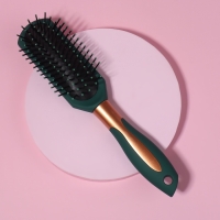 Расчёска массажная, прорезиненная ручка, 5 &times; 24 см, цвет зелёный/золотистый