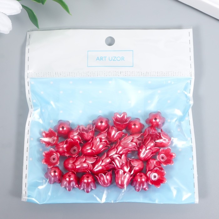 Бусины для творчества пластик "Цветок ландыша жемчужный" набор 40 шт красный 1х0,9х0,9 см