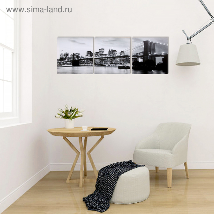 Модульная картина Модульная картина "Вечерний мост" ч/б (3-35х35) 35х105 см