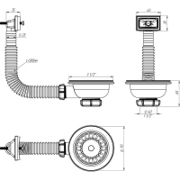 Выпуск Aquant, 3 1/2" х 40 мм, с металлической решеткой d=115 мм, с прямоугольным переливом Выпуск Aquant, 3 1/2" х 40 мм, с металлической решеткой d=115 мм, с прямоугольным переливом