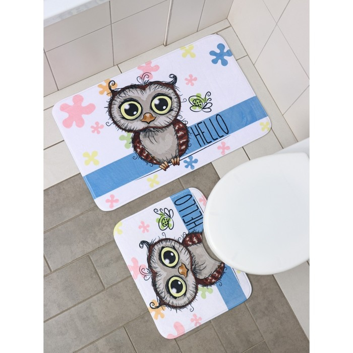 Коврики для ванной и туалета Доляна &laquo;Совушки парочка&raquo;, 2 шт: 40&times;50 см, 50&times;80 см