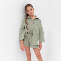 Костюм для девочки (рубашка и шорты) MINAKU, цвет оливковый, рост 158-164 см Костюм для девочки (рубашка и шорты) MINAKU, цвет оливковый, рост 158-164 см