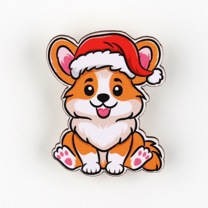 Новогодний значок в коробочке &laquo;Новый год: Новогодний корги&raquo; 2,7 х 3,3 см