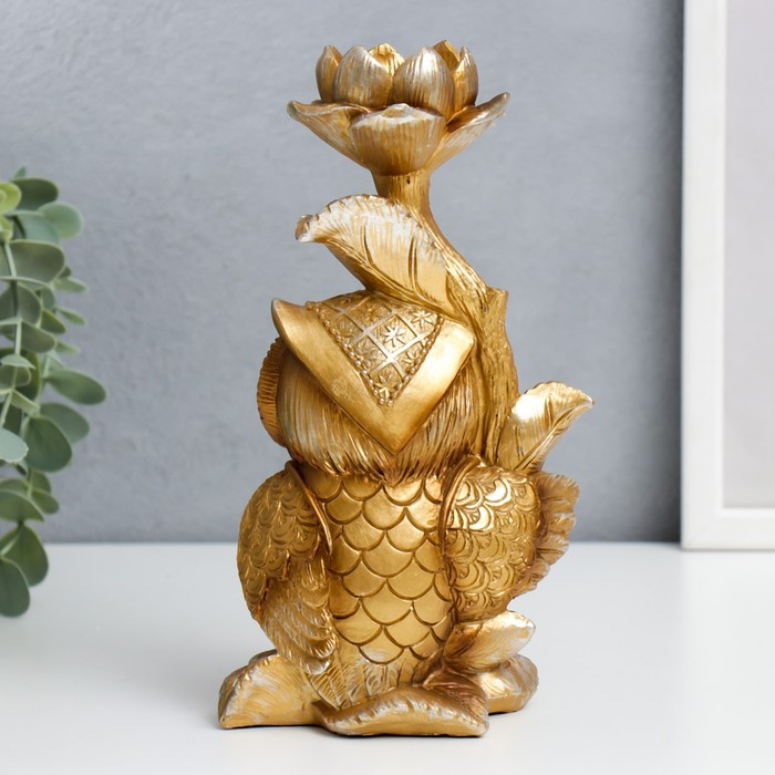 Подсвечник полистоун подставка Подсвечник полистоун подставка "Филин Генрих пучеглазый с цветком" бронза 21х8,5х12 см