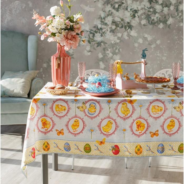 Скатерть Доляна &laquo;Пасха&raquo;, 220 &times; 144 см, 100 % хлопок, рогожка, 164 г/м&sup2;