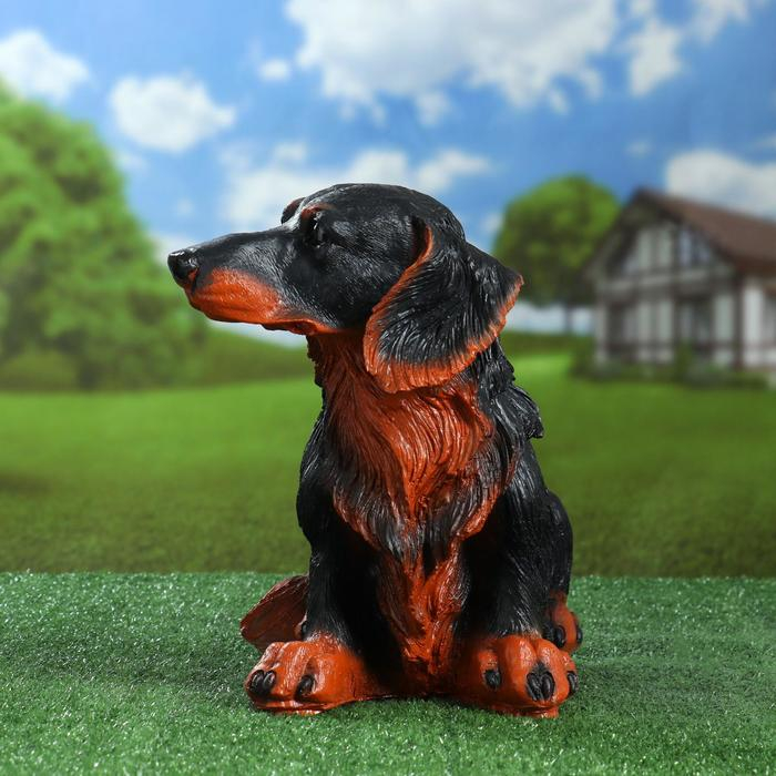 Садовая фигура "Такса длинношерстная" коричневая, 35х32х22см