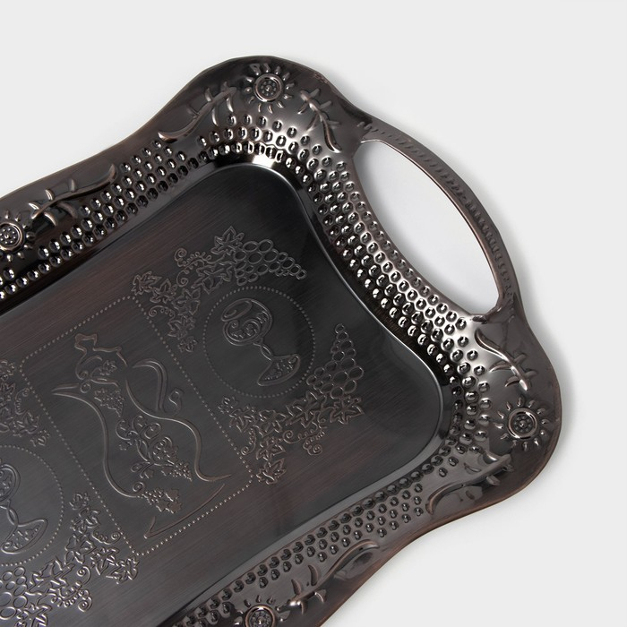 Поднос из нержавеющей стали с ручками &laquo;Изобилие&raquo;, 38&times;25&times;2,5 см, цвет бронзовый