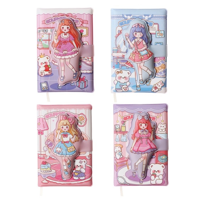 Записная книжка подарочная, А6, 100 листов, цветной блок, с фигурным хлястиком, обложка пвх, "Аниме", МИКС