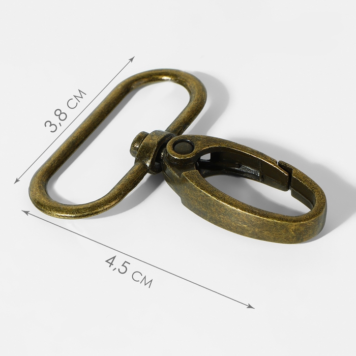 Карабин металлический, 45 &times; 38 мм / 32 &times; 2,7 мм, 10 шт, цвет бронзовый