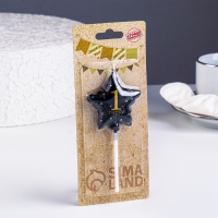 Свеча в торт на шпажке "Воздушный шарик.Звезда", цифра 1, 5,5 см, черная с золотом Свеча в торт на шпажке "Воздушный шарик.Звезда", цифра 1, 5,5 см, черная с золотом