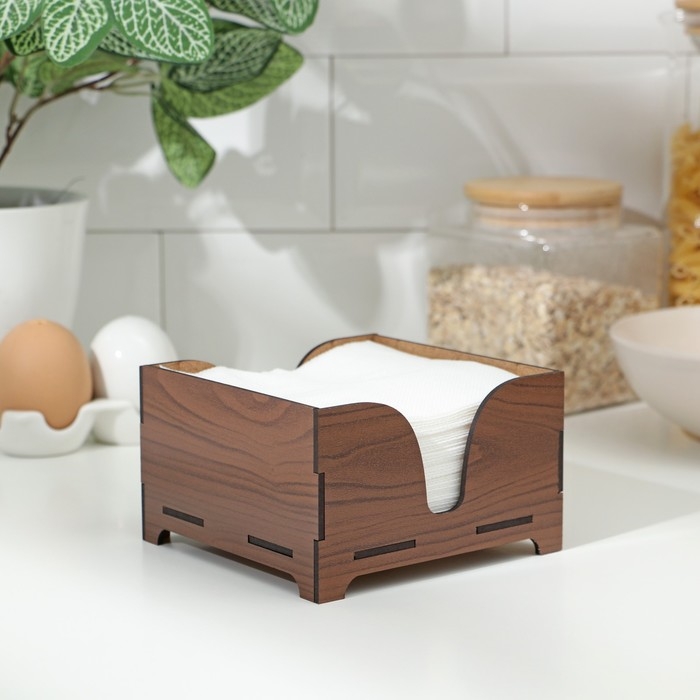 Салфетница деревянная &laquo;Орех&raquo;, без гравировки, с салфетками, цвет коричневый