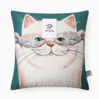 Подушка Этель "Счастливый котик" 40х40 см, велюр, 100% п/э Подушка Этель "Счастливый котик" 40х40 см, велюр, 100% п/э